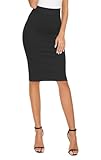 Damen Elegante Business Solid Elastisch Bleistiftrock Hohe Taille Bodycon Midi Röck(M, Schwarz)