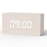 aboveClock Digitaler Wecker USB Aufladbarer Wecker Digital Uhr Tischuhr mit Dimmbarem LED-Display, 3 Alarmen, Snooze, Lautstärke Einstellbar, Wochenend und Sprachaktivierter Modus【Weiß】