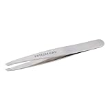 TWEEZERMAN Pinzette (Handgeschliffene, schräge Spitzen, Augenbrauen zupfen, Profi Qualität, rostfreier Edelstahl), Silber
