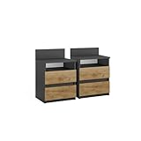 Vicco Nachttisch Monty, Anthrazit/Goldkraft Eiche, 2er Set
