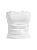 GORGLITTER Damen Crop Top mit Spitzenbesatz Tube Top Trägerlos Sommertop Bandeau Spitzentop Untertop Weiß M