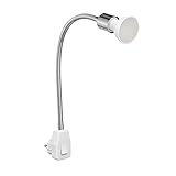 ledscom.de Steckdosenlampe LESCH Leselampe Schwanenhals Schalter Chrom + GU10 LED Lampe warmweiß 3-Stufen Dimmen: max. 500lm