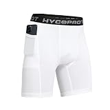 HYCOPROT Herren Kompressionsshorts, Schnelltrocknendes Baselayer Unterhose Kurz Laufunterwäsche Atmungsaktive Tights mit Taschen Funktionsunterwäsche Fußball Radlerhose （Weiß, L）