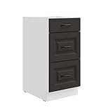 Küchen Unterschrank 40 cm Stilo Grau + Weiss Vollauszug Soft-Close Küche Einbauküche Landhaus