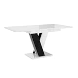 PROROOM FURNITURE - Malvi - Esstisch Ausziehbar auf 160 cm - 120x80x75 cm - Modern - Dinner Table - Esszimmertisch - Tisch für Esszimmer, Wohnzimmer - Ausziehtisch - Weiß Hochglanz/Schwarz Hochglanz