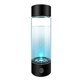 2-in-1 Wasserstoff Reichhaltiger Wasserflasche Wasserstoffwassergenerator 3 Minuten Machen Wasserstoffgehalt Bis Zu 1100 Ppb Antioxidation Hoch Borosilikat -Glasgesundheitstasse 450 Ml(Black)
