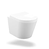 Hänge-WC spülrandlos in D-Form, Hochwertige Keramik-Wandtoilette mit absenkautomatischem Toilettendeckel, effizienter und leiser Spültechnik, schnelle Montage durch Schnellspanner, 53 cm Länge,Weiß