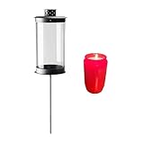 Mariles Laterne auf Stab Erdspieß wetterfest 50 cm Stablaterne Grablaterne Grablicht Grableuchte Friedhofslaterne Windlicht Gartenlaterne Gartenlicht Garten Grab Friedhof 1 rote Kerze