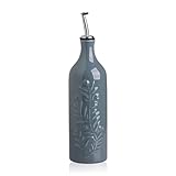 Sweejar Home Große Keramik-Olivenöl-Spenderflasche, 700 ml Relief Opaque Öl-Menage Schützt vor Oxidation, Flasche für EVOO, Essig, Sojasauce, Nebelblau