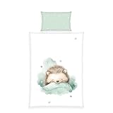 Herding babybest Bettwäsche Kleiner Igel, Kopfkissenbezug ca. 40 x 60 cm, Bettbezug ca. 100 x 135 cm, Mit Reißverschluss und Hoteleinschlag, 100% Baumwolle/Renforcé, Weiß, Grün