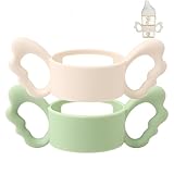 Zhenghebuy Babyflaschen Griffe Silikon 2 Stück Flaschengriff Halter,Baby Flaschengriffe Silikon,Weithals Babyflaschengriffe,Baby Silikon Flaschengriffe für Baby Kleinhand Greifdesign Grün+Weiß