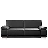CAVADORE 3-Sitzer Sofa Corianne in Kunstleder / Ledercouch in hochwertigem Kunstleder und modernem Design / Mit verstellbaren Armlehnen / 217 x 80 x 99 / Schwarz