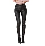 Nina Carter LC001 Damen High Waist Hose in Lederoptik Push-Up Stretchjeans, Schwarz (LC001-1), S