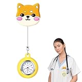 1 Stück Schwesternuhr, Krankenschwester Uhren, Einziehbar Taschenuhr Schwesternuhr, Taschenuhr aus Silikon, Quarzuhr Pflegeuhr für Arzt Pfleger Student-Niedliches Shiba Inu-Muster