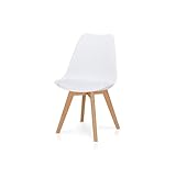 KHG Esszimmerstuhl Polsterstuhl Skandi Look - Stuhlbeine Massivholz Buche, Kunststoff Sitzschale, gepolstertes Kunstleder-Sitzkissen, modern & pflegeleicht, belastbar bis 150 kg - Weiß