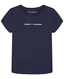 Tommy Hilfiger Short Sleeve T-Shirt Flag Logo, Cotton Blend Tee with Tagless Interior Mädchen, Marineblau/klassisches Logo, 3 Jahre