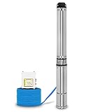 EBERTH 4' Tiefbrunnenpumpe Brunnenpumpe aus rostfreiem Edelstahl, Elektrisch 750W, Durchmesser Pumpe 4 Zoll (10cm), Anschlussgewinde 1 1/2 Zoll, Stromkabel 20m, Förderhöhe max. 56m, mit Schmutzsieb