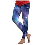 Galaxy Leggings für Damen 3D Sternenhimmel Print Bunte Yoga Hosen mit hoher Taille Dehnbare Sports Leggings Workout Glänzende Yoga Hosen Glitzer Planet-Kostüm für Damen (a-Sky Blue, S)