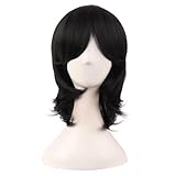 MapofBeauty 16 Zoll/40 cm Synthetische Faser Shoulder Lange Haarfasern für Cosplay Layered Perücke (Schwarz)