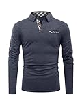 Hisir Poloshirt Herren Langarm Baumwolle Outdoor Männer Hemd T-Shirt Leichtes Regular Fit Oberteil Golf Shirt mit Brusttasche & lässigem Kragen (Marineblau, XL)