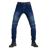 Uhclrr Herren Motorrad Jeans Gepanzerte Motorrad Hosen Fahrrad Jeans Elastischer Atmungsaktiver Schutz(L, Blue)