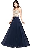 Misshow 2022 Abendkleid, lang, große Größe, sexy, rückenfrei, schick, elegant, Gala-Kleid, Marineblau, L(40,42)