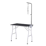 PawHut Haustier Trimmtisch, Hunde Schertisch, Tierpflegetisch, höhenverstellbar, inkl. Schlingen Schertisch Arbeitsfläche schwarz