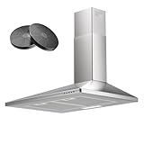 Karienvir Dunstabzugshaube 60 cm, 350 m³/h Absaugleistung, Energieeffizienzklasse A++, Edelstahl 430, leise, Push-Control