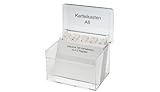 MAUL Karteikasten A6 aus Acryl | Kartenbox inkl. 100 Karteikarten und A-Z Register | Elegante Karteikartenbox zum Vokabeln lernen | Visitenkartenbox für Schreibtisch | Transparent