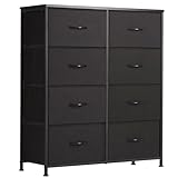 SURFOR Kommode mit Schubladen, Schrank mit 8 Stoffschubladen, Schubladenschrank Schwarz 30cm tief, 80cm breit, Metallrahmen, Flur Möbel für Wohnzimmer, Schlafzimmer, Flure, Eingänge, Kindergärten