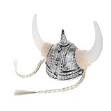 CORHAD Viking Horn Helm mit Geflochtenen Zöpfen Römischer Soldatenhut Lustige Kopfbedeckung aus Kunststoff Bequem und Sicher Auffällige Silberne Kopfbedeckung für Rollenspiele und