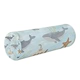 Nackenkissen mit niedlichem Cartoon-Motiv, Motiv: Grauwal, Zylinderbezug, runder Nackenrollenbezug mit Reißverschluss, almohada redonda para el cuello