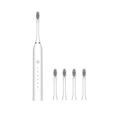 Wiederaufladbare Zahnbürste, Tiefenreinigung Elektronische Zahnbürste IPX7 Wasserdicht, mit 4 Ersatzköpfen (Weiß mit vier Bürstenköpfen, 225mm x 25mm)