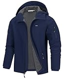 33,000ft Jacke Herren Wasserdichte Atmungsaktiv Softshelljacke - Übergangsjacke Winddichte Regenjacke Wanderjacke mit Kapuze Marineblau L