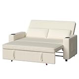 Devoko Schlafsofa 2-Sitzer Ausziehbar mit Verstellbarer Rückenlehne, Cord Sofa I-Form Couch mit Schlaffunktion für Wohnzimmer & Schlafzimmer, Beige