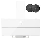 IsEasy Dunstabzugshaube Umluft, Dunstabzugshaube 90 cm mit 571m³/h Starke Saugleistung, Interner Neigungsbügel bei 45° Fixiert, 4 Einstellstufen, Abluftmodus, 1-9-Minuten-Timer, 61dB, Weiß, A++