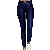 NIULI PU-Leder-Bein-Leggings, Hohe Taille, Treggins, Dünne Elastische Bleistift-Jeggings, Leggings-Hosen (Color : Blue, Size : XL)