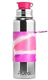 Pura Sport 850ml Edelstahl Wasserflasche mit Silikondeckel und Hülse für Sport Sport Rosa Wirbel (plastikfrei, ungiftig, BPA frei)