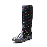 DREAM PAIRS Wasserdicht Regenstiefel Damen Bequem Regenschuhe Gummistiefel Wasserdicht Hohe Gartenschuhe,Size 39,Multispot,SDRB2407W-E