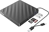 Wbacon 5 in 1 External Blu-ray Drive, USB 3.0 Type-C Slim Optical External Bluray DVD Burner with SD/TF Card Reader 2 USB 3.0 Hubs Compatible with Windows XP/7/8/10 MacOS MacBook Laptop and Desktop