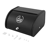 HINOPY Brotkasten Metall, Brotkasten Keramik mit Schiebedeckel, Brottopf zum Aufbewahren, 30 * 26 * 17 cm Brotkorb Modern, Brotbehälter für Küchenarbeitsplatte (Schwarz)