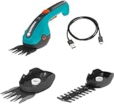 Gardena Akku-Grasschere ClassicCut Li: Rasenkantenschere mit 8 cm Schnittbreite, Komforthandgriff mit LED-Ladezustandsanzeige(9884-20) + Gras- und Buchsmesser+ Strauchmesser 12 cm