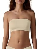 SHARICCA Trägerloser BH Damen Ungepolstert Rutschfestes Silikon Bandeau BH Bequem Nahtlose Tube Top BH Ohne Träger Seamless Bra(Haferflocken-1P03, M-New)