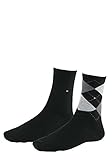 TOMMY HILFIGER Damensocken Doppelpack Uni/Raute schwarz