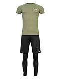 JELEX Sportinator Herren 3-teiliges Fitness-Set bestehend aus Shirt, Leggings und Shorts, für alle Sport- und Fitnessaktivitäten. In den Größen S bis XXL,(Grün, XL)