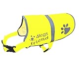 Yellow Dog Safety Reflective Lightweight Vest with Leash Hole 5 Sizes - Snap Lock Buckle Straps, High Visibility for Outdoor Activity Day and Night, Keep Your Dog Safe from Cars & Hunting Accidents
