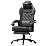 Dowinx Gaming Stuhl, Ergonomischer Gamer Stuhl aus PU-Leder mit Lendenwirbelstütze, 150 kg, Schwarz
