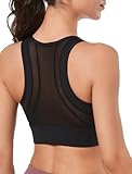 Yvette Damen Sport BH mit Vorderverschluss Mesh Ringerrücken volle Abdeckung Lauf Fitness Reiten Bra, Schwarz, XXL Große Größen