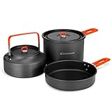 Odoland Camping Kochgeschirr SetCamping Kochgeschirr Set Outdoor Kochset mit Camping Topf 4 L, Teekessel 2 L, Bratpfanne 1.5 L, Kochgeschirr Set für Camping Outdoor Kochen Wandern Reisen