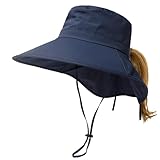 TOP-EX XL/XXL Damen Sonnenhut Pferdeschwanz UV Schutz Faltbar Wasserdicht Outdoor Hut mit Nackenschutz Breite Krempe Sommer Fischerhut Safari Wanderhut Trekking 94601_Navy blau M/L